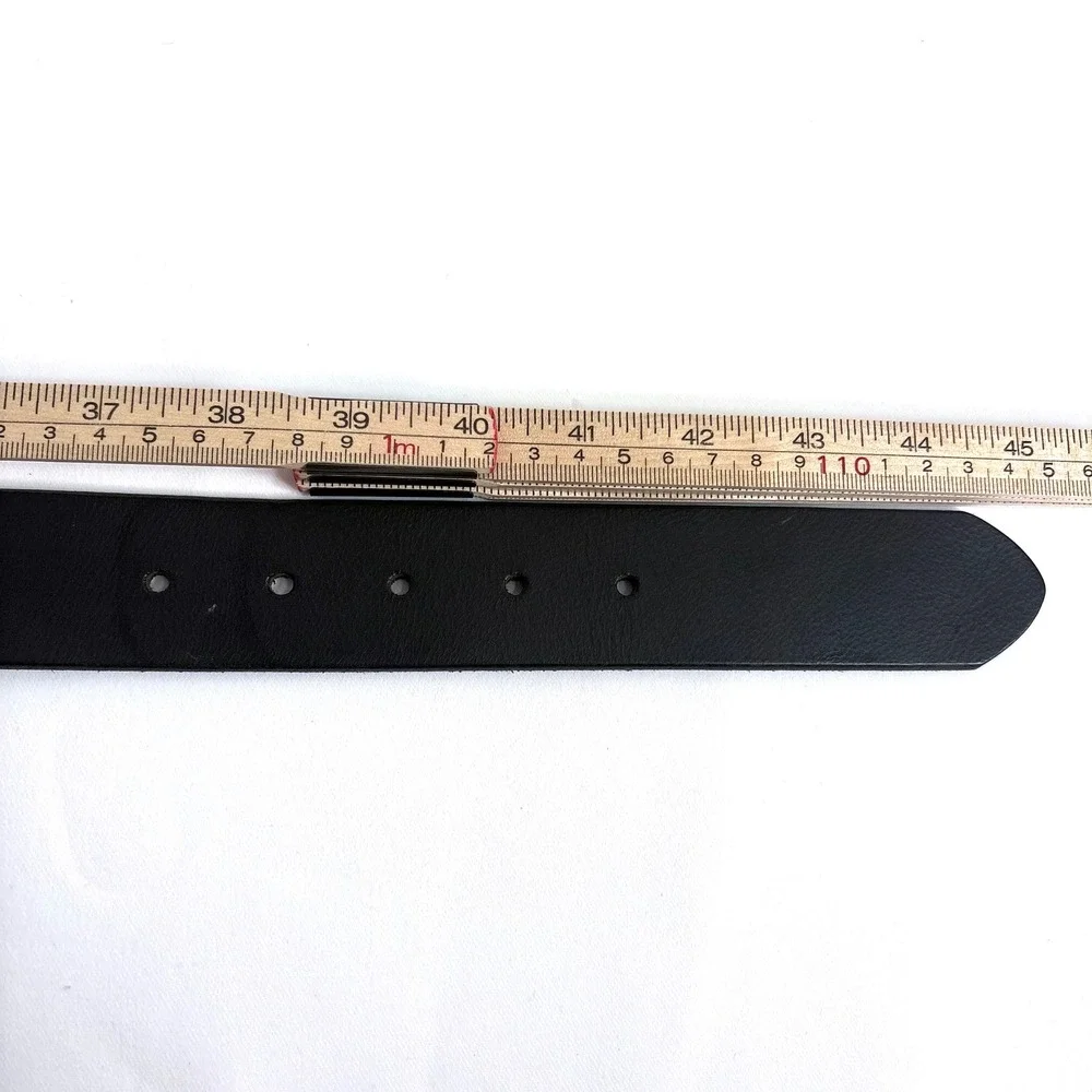 Eddie Bauer Belt Black Genuine Leather Made in USA Silver Buckle Size L
